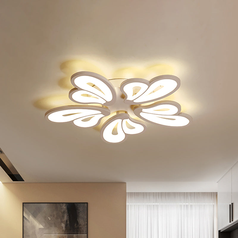 White Butterfly Wing Ceiling Flush Light Contemporary 3/5/12-Head Acrylic Flushmount in Warm/White Light for Hotel 5 White Clearhalo 'Ceiling Lights' 'Close To Ceiling Lights' 'Close to ceiling' 'Semi-flushmount' Lighting' 1935333