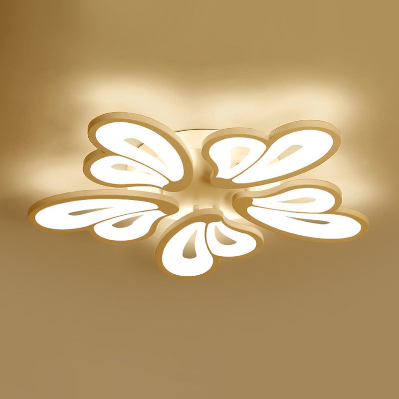 White Butterfly Wing Ceiling Flush Light Contemporary 3/5/12-Head Acrylic Flushmount in Warm/White Light for Hotel Clearhalo 'Ceiling Lights' 'Close To Ceiling Lights' 'Close to ceiling' 'Semi-flushmount' Lighting' 1935336
