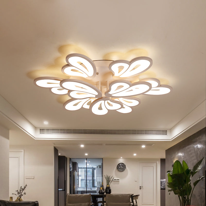 White Butterfly Wing Ceiling Flush Light Contemporary 3/5/12-Head Acrylic Flushmount in Warm/White Light for Hotel 9 White Clearhalo 'Ceiling Lights' 'Close To Ceiling Lights' 'Close to ceiling' 'Semi-flushmount' Lighting' 1935338