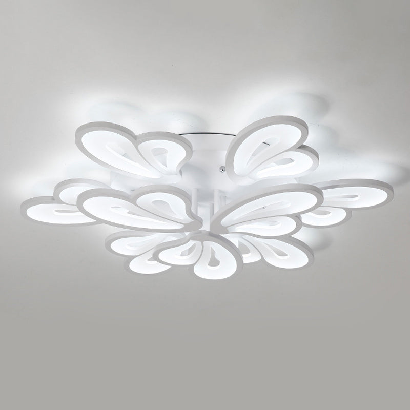 White Butterfly Wing Ceiling Flush Light Contemporary 3/5/12-Head Acrylic Flushmount in Warm/White Light for Hotel Clearhalo 'Ceiling Lights' 'Close To Ceiling Lights' 'Close to ceiling' 'Semi-flushmount' Lighting' 1935340