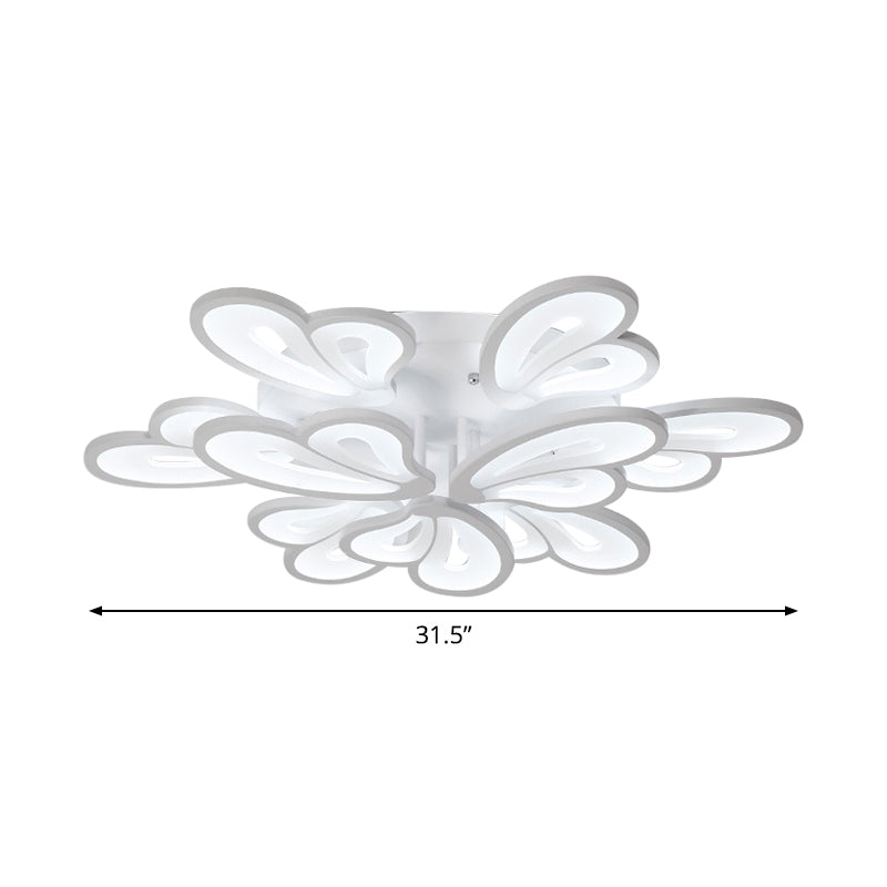 White Butterfly Wing Ceiling Flush Light Contemporary 3/5/12-Head Acrylic Flushmount in Warm/White Light for Hotel Clearhalo 'Ceiling Lights' 'Close To Ceiling Lights' 'Close to ceiling' 'Semi-flushmount' Lighting' 1935341