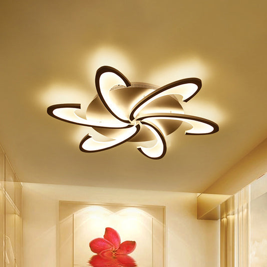 Acrylic Flower Semi Flush Mount Lamp Modernism 6/12-Head White Ceiling Lighting in Warm/White Light for Parlor 6 White Clearhalo 'Ceiling Lights' 'Close To Ceiling Lights' 'Close to ceiling' 'Semi-flushmount' Lighting' 1935362
