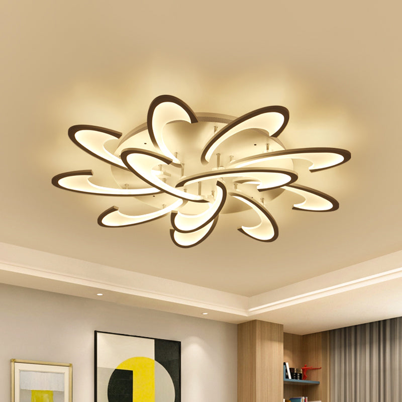 Acrylic Flower Semi Flush Mount Lamp Modernism 6/12-Head White Ceiling Lighting in Warm/White Light for Parlor 12 White Clearhalo 'Ceiling Lights' 'Close To Ceiling Lights' 'Close to ceiling' 'Semi-flushmount' Lighting' 1935366