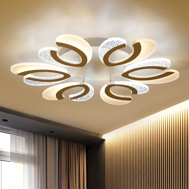 Stylish Modern 4/6/12 Lights Ceiling Lamp White Coral LED Semi Flush Light with Acrylic Shade in Warm/White Light 6 White Clearhalo 'Ceiling Lights' 'Close To Ceiling Lights' 'Close to ceiling' 'Semi-flushmount' Lighting' 1935375