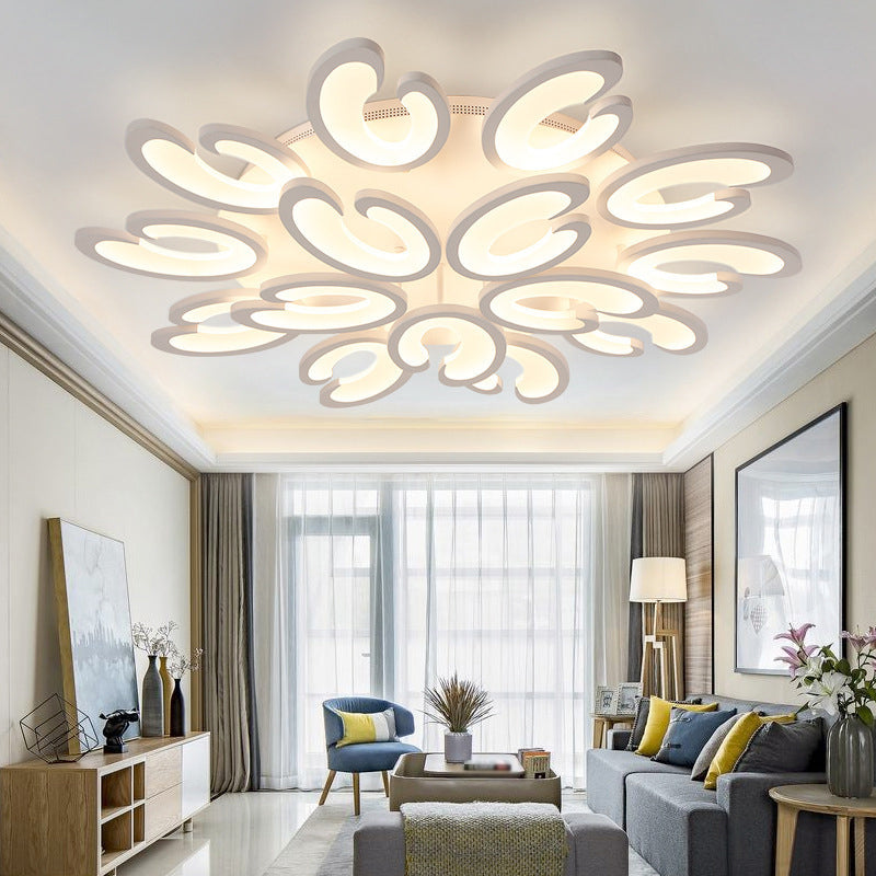Modern Style Petal Semi Flush Chandelier Acrylic 6/9/15-Bulb Living Room Ceiling Mount Light in Warm/White Light 15 White Clearhalo 'Ceiling Lights' 'Close To Ceiling Lights' 'Close to ceiling' 'Semi-flushmount' Lighting' 1935388