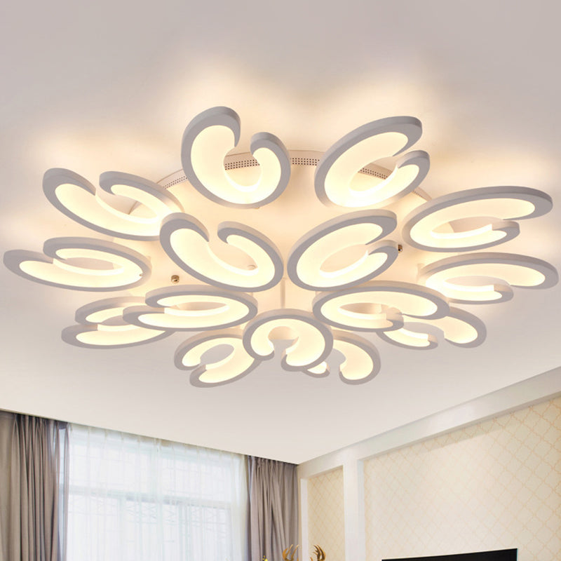 Modern Style Petal Semi Flush Chandelier Acrylic 6/9/15-Bulb Living Room Ceiling Mount Light in Warm/White Light Clearhalo 'Ceiling Lights' 'Close To Ceiling Lights' 'Close to ceiling' 'Semi-flushmount' Lighting' 1935389