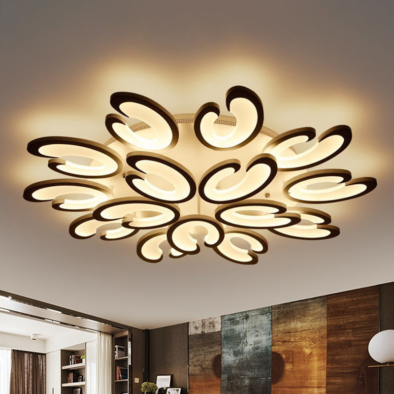 Modern Style Petal Semi Flush Chandelier Acrylic 6/9/15-Bulb Living Room Ceiling Mount Light in Warm/White Light Clearhalo 'Ceiling Lights' 'Close To Ceiling Lights' 'Close to ceiling' 'Semi-flushmount' Lighting' 1935390