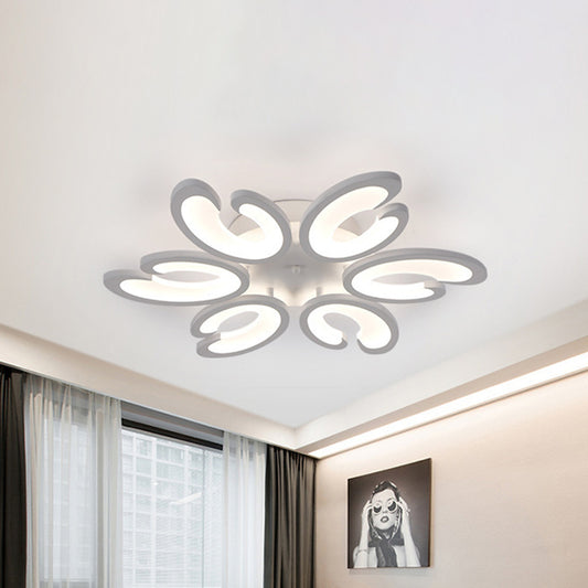 Modern Style Petal Semi Flush Chandelier Acrylic 6/9/15-Bulb Living Room Ceiling Mount Light in Warm/White Light Clearhalo 'Ceiling Lights' 'Close To Ceiling Lights' 'Close to ceiling' 'Semi-flushmount' Lighting' 1935394