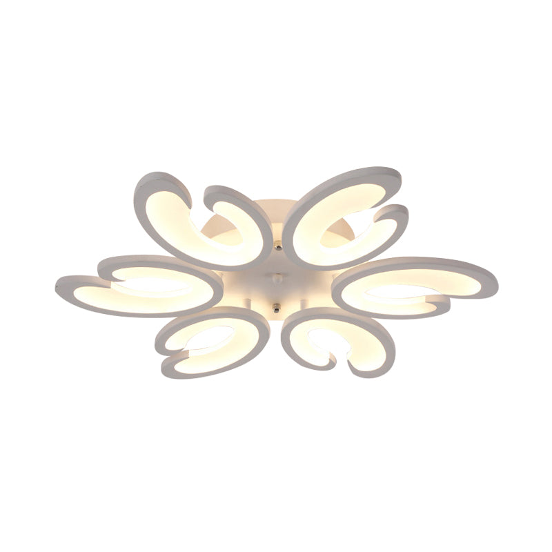 Modern Style Petal Semi Flush Chandelier Acrylic 6/9/15-Bulb Living Room Ceiling Mount Light in Warm/White Light Clearhalo 'Ceiling Lights' 'Close To Ceiling Lights' 'Close to ceiling' 'Semi-flushmount' Lighting' 1935395