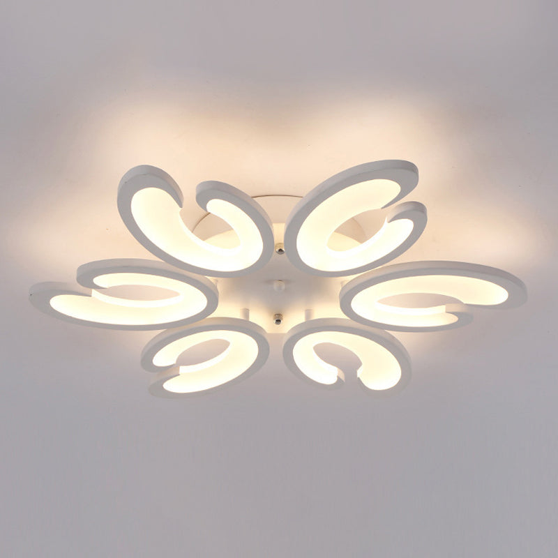 Modern Style Petal Semi Flush Chandelier Acrylic 6/9/15-Bulb Living Room Ceiling Mount Light in Warm/White Light Clearhalo 'Ceiling Lights' 'Close To Ceiling Lights' 'Close to ceiling' 'Semi-flushmount' Lighting' 1935396
