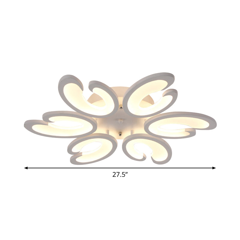 Modern Style Petal Semi Flush Chandelier Acrylic 6/9/15-Bulb Living Room Ceiling Mount Light in Warm/White Light Clearhalo 'Ceiling Lights' 'Close To Ceiling Lights' 'Close to ceiling' 'Semi-flushmount' Lighting' 1935397