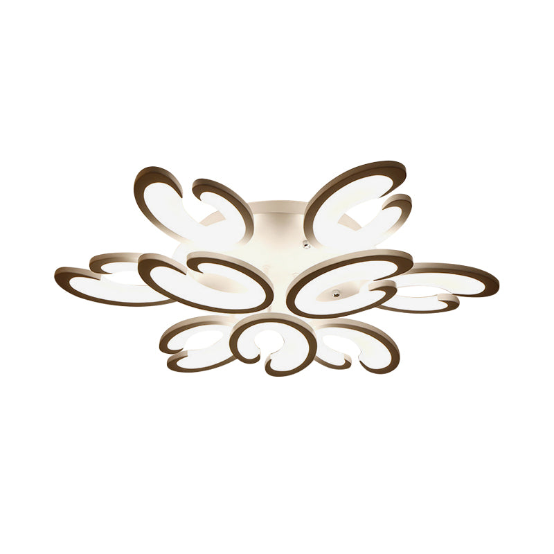 Modern Style Petal Semi Flush Chandelier Acrylic 6/9/15-Bulb Living Room Ceiling Mount Light in Warm/White Light Clearhalo 'Ceiling Lights' 'Close To Ceiling Lights' 'Close to ceiling' 'Semi-flushmount' Lighting' 1935399