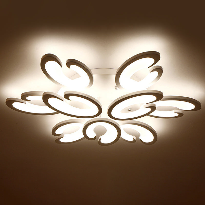 Modern Style Petal Semi Flush Chandelier Acrylic 6/9/15-Bulb Living Room Ceiling Mount Light in Warm/White Light Clearhalo 'Ceiling Lights' 'Close To Ceiling Lights' 'Close to ceiling' 'Semi-flushmount' Lighting' 1935400