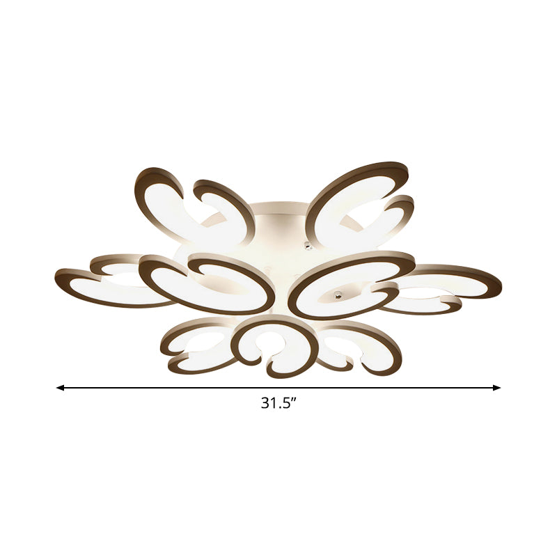 Modern Style Petal Semi Flush Chandelier Acrylic 6/9/15-Bulb Living Room Ceiling Mount Light in Warm/White Light Clearhalo 'Ceiling Lights' 'Close To Ceiling Lights' 'Close to ceiling' 'Semi-flushmount' Lighting' 1935401