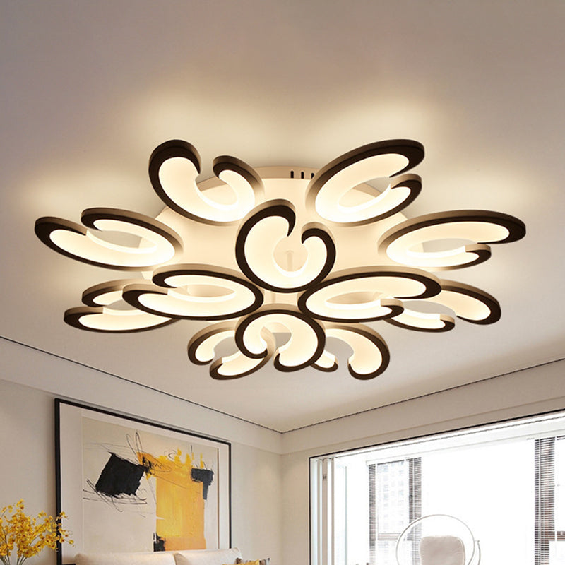 Modern Style Petal Semi Flush Chandelier Acrylic 6/9/15-Bulb Living Room Ceiling Mount Light in Warm/White Light 12 White Clearhalo 'Ceiling Lights' 'Close To Ceiling Lights' 'Close to ceiling' 'Semi-flushmount' Lighting' 1935402