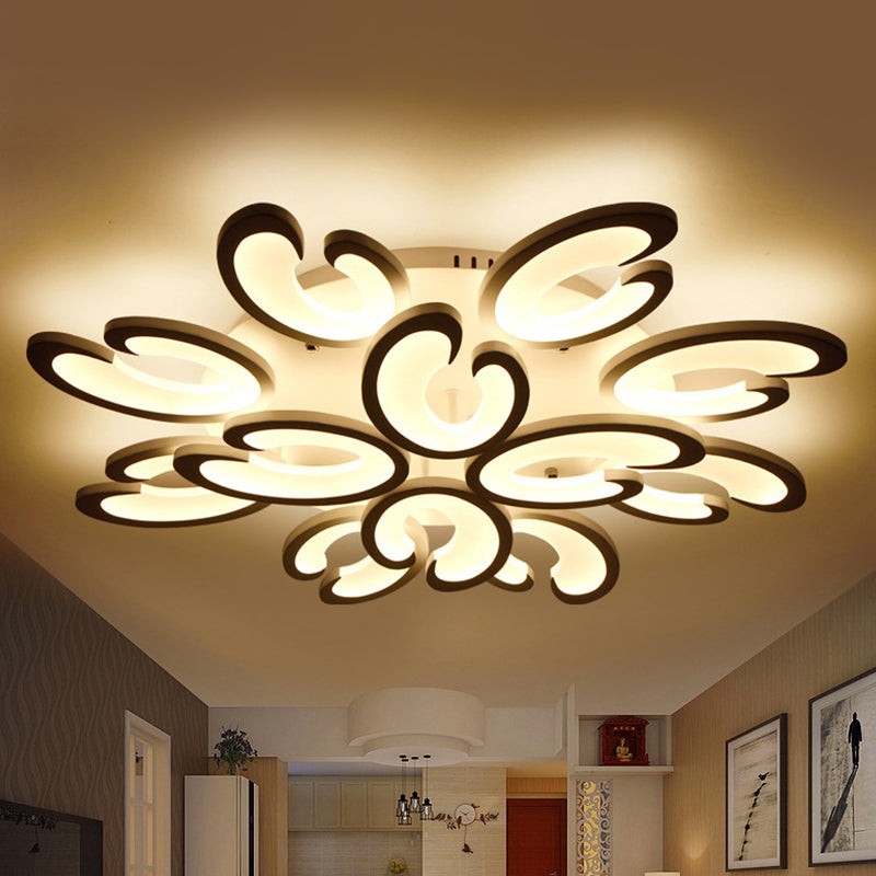 Modern Style Petal Semi Flush Chandelier Acrylic 6/9/15-Bulb Living Room Ceiling Mount Light in Warm/White Light Clearhalo 'Ceiling Lights' 'Close To Ceiling Lights' 'Close to ceiling' 'Semi-flushmount' Lighting' 1935403