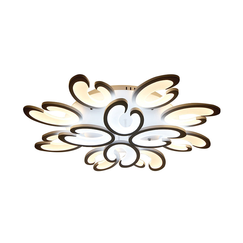 Modern Style Petal Semi Flush Chandelier Acrylic 6/9/15-Bulb Living Room Ceiling Mount Light in Warm/White Light Clearhalo 'Ceiling Lights' 'Close To Ceiling Lights' 'Close to ceiling' 'Semi-flushmount' Lighting' 1935404