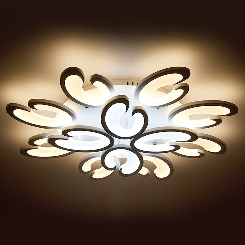 Modern Style Petal Semi Flush Chandelier Acrylic 6/9/15-Bulb Living Room Ceiling Mount Light in Warm/White Light Clearhalo 'Ceiling Lights' 'Close To Ceiling Lights' 'Close to ceiling' 'Semi-flushmount' Lighting' 1935405
