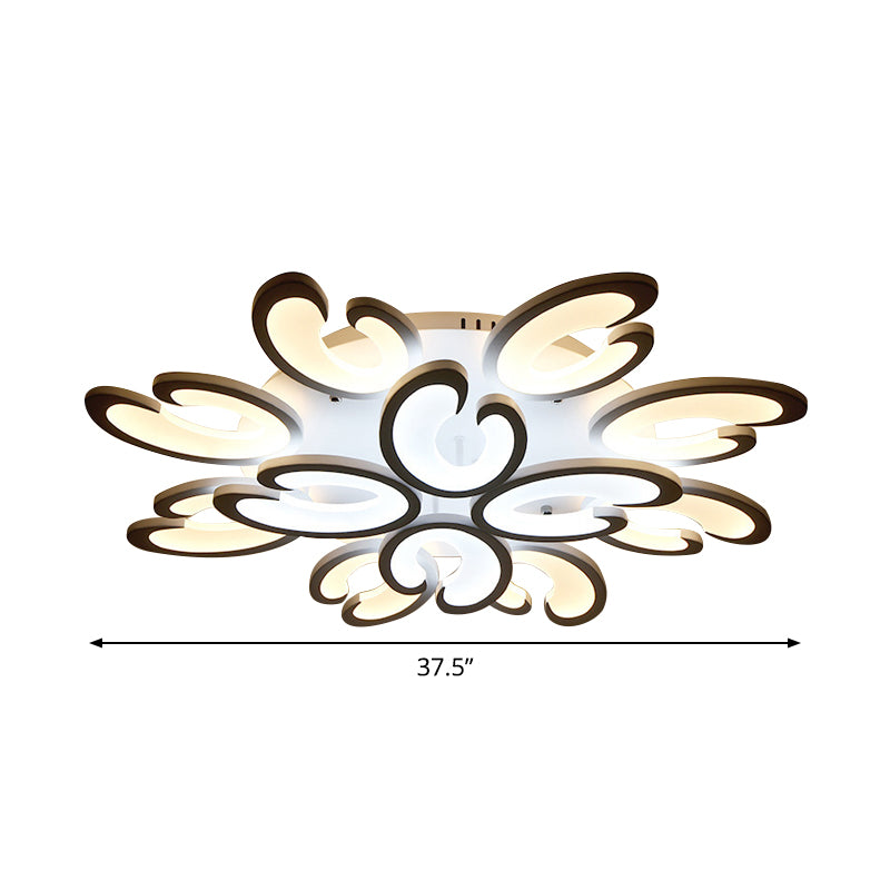 Modern Style Petal Semi Flush Chandelier Acrylic 6/9/15-Bulb Living Room Ceiling Mount Light in Warm/White Light Clearhalo 'Ceiling Lights' 'Close To Ceiling Lights' 'Close to ceiling' 'Semi-flushmount' Lighting' 1935406