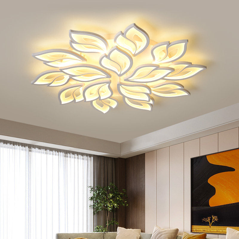Foliage Bedroom Semi Mount Lighting Acrylic 9/12/15 Lights Modern Close to Ceiling Lamp in Warm/White Light 15 White Clearhalo 'Ceiling Lights' 'Close To Ceiling Lights' 'Close to ceiling' 'Semi-flushmount' Lighting' 1935407