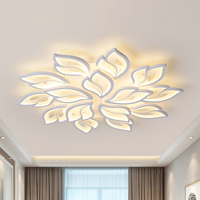 Foliage Bedroom Semi Mount Lighting Acrylic 9/12/15 Lights Modern Close to Ceiling Lamp in Warm/White Light Clearhalo 'Ceiling Lights' 'Close To Ceiling Lights' 'Close to ceiling' 'Semi-flushmount' Lighting' 1935408