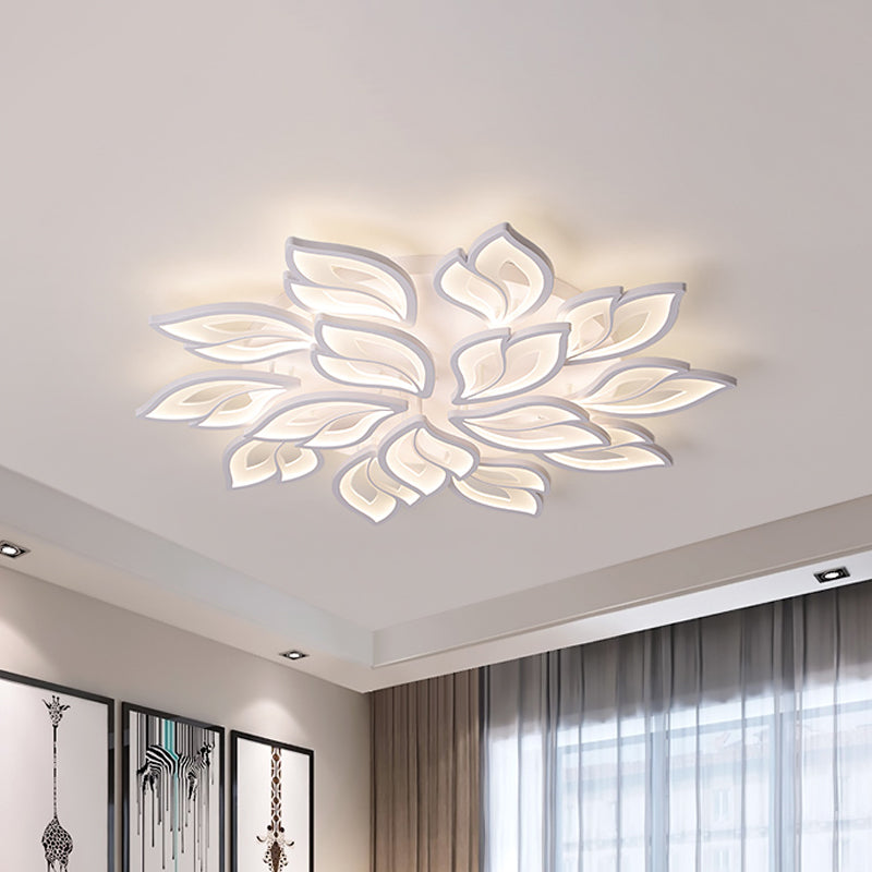 Foliage Bedroom Semi Mount Lighting Acrylic 9/12/15 Lights Modern Close to Ceiling Lamp in Warm/White Light Clearhalo 'Ceiling Lights' 'Close To Ceiling Lights' 'Close to ceiling' 'Semi-flushmount' Lighting' 1935409