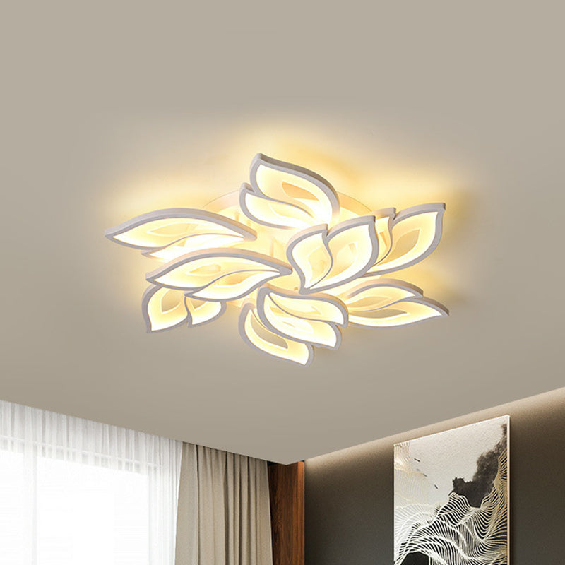 Foliage Bedroom Semi Mount Lighting Acrylic 9/12/15 Lights Modern Close to Ceiling Lamp in Warm/White Light 9 White Clearhalo 'Ceiling Lights' 'Close To Ceiling Lights' 'Close to ceiling' 'Semi-flushmount' Lighting' 1935412