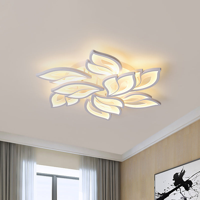Foliage Bedroom Semi Mount Lighting Acrylic 9/12/15 Lights Modern Close to Ceiling Lamp in Warm/White Light Clearhalo 'Ceiling Lights' 'Close To Ceiling Lights' 'Close to ceiling' 'Semi-flushmount' Lighting' 1935413