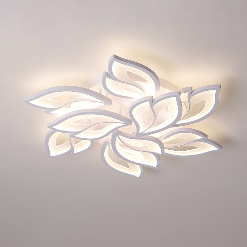 Foliage Bedroom Semi Mount Lighting Acrylic 9/12/15 Lights Modern Close to Ceiling Lamp in Warm/White Light Clearhalo 'Ceiling Lights' 'Close To Ceiling Lights' 'Close to ceiling' 'Semi-flushmount' Lighting' 1935415