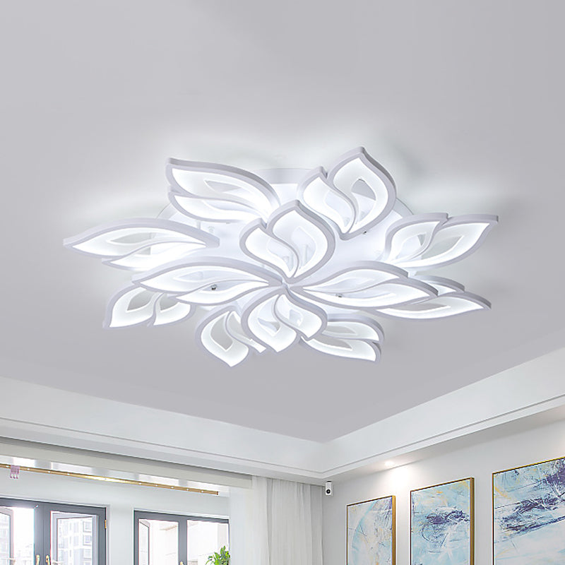 Foliage Bedroom Semi Mount Lighting Acrylic 9/12/15 Lights Modern Close to Ceiling Lamp in Warm/White Light 12 White Clearhalo 'Ceiling Lights' 'Close To Ceiling Lights' 'Close to ceiling' 'Semi-flushmount' Lighting' 1935417