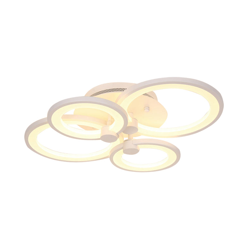 Multiple-Ring Metal Ceiling Lighting Modernist 4/6/8-Bulb Black/White LED Semi Flush Light for Living Room 4 White Clearhalo 'Ceiling Lights' 'Close To Ceiling Lights' 'Close to ceiling' 'Semi-flushmount' Lighting' 1935448