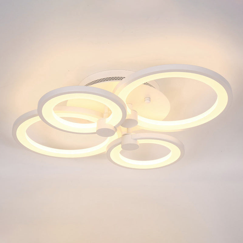 Multiple-Ring Metal Ceiling Lighting Modernist 4/6/8-Bulb Black/White LED Semi Flush Light for Living Room Clearhalo 'Ceiling Lights' 'Close To Ceiling Lights' 'Close to ceiling' 'Semi-flushmount' Lighting' 1935449
