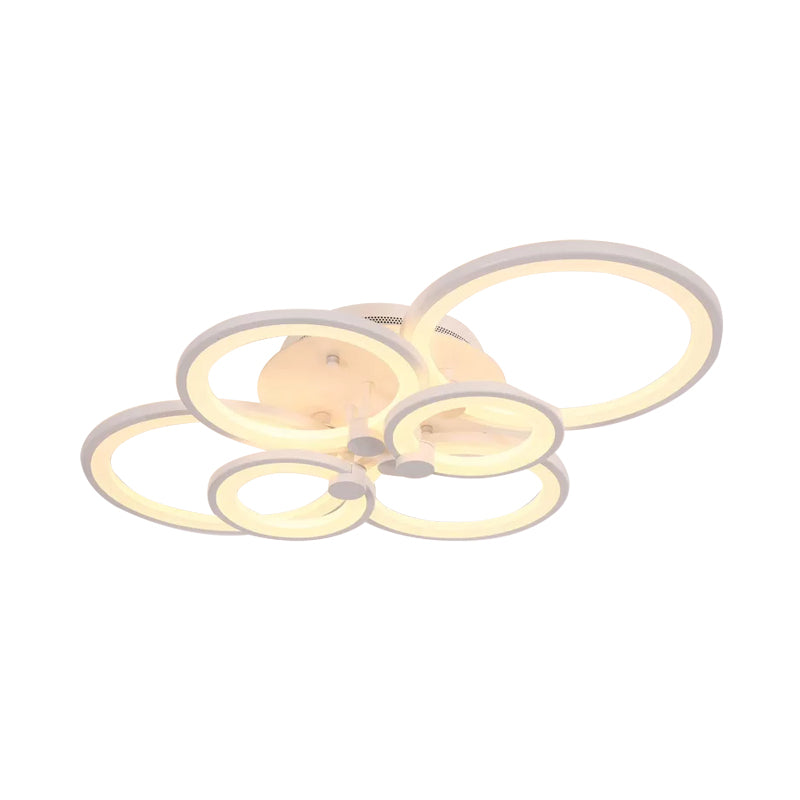 Multiple-Ring Metal Ceiling Lighting Modernist 4/6/8-Bulb Black/White LED Semi Flush Light for Living Room 6 White Clearhalo 'Ceiling Lights' 'Close To Ceiling Lights' 'Close to ceiling' 'Semi-flushmount' Lighting' 1935452