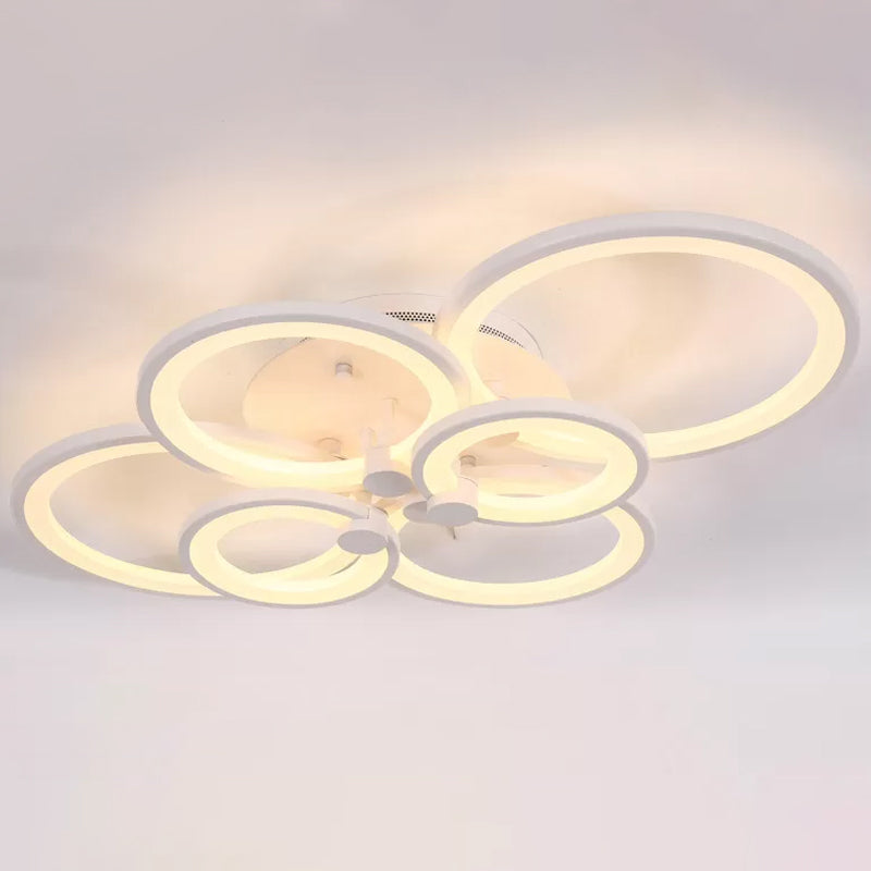 Multiple-Ring Metal Ceiling Lighting Modernist 4/6/8-Bulb Black/White LED Semi Flush Light for Living Room Clearhalo 'Ceiling Lights' 'Close To Ceiling Lights' 'Close to ceiling' 'Semi-flushmount' Lighting' 1935453