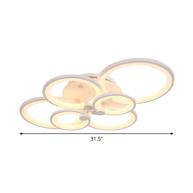 Multiple-Ring Metal Ceiling Lighting Modernist 4/6/8-Bulb Black/White LED Semi Flush Light for Living Room Clearhalo 'Ceiling Lights' 'Close To Ceiling Lights' 'Close to ceiling' 'Semi-flushmount' Lighting' 1935454