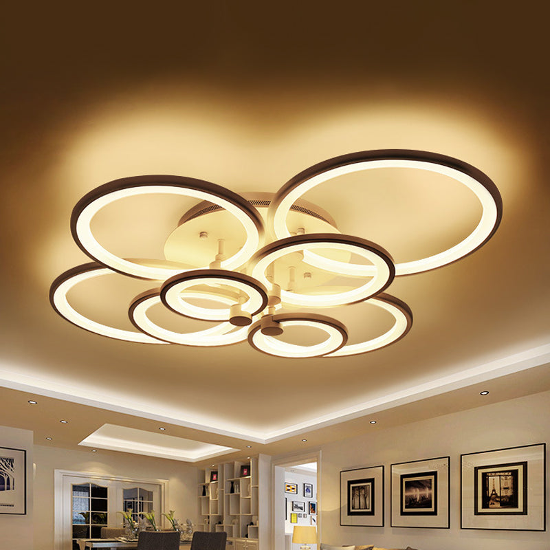 Multiple-Ring Metal Ceiling Lighting Modernist 4/6/8-Bulb Black/White LED Semi Flush Light for Living Room Clearhalo 'Ceiling Lights' 'Close To Ceiling Lights' 'Close to ceiling' 'Semi-flushmount' Lighting' 1935456