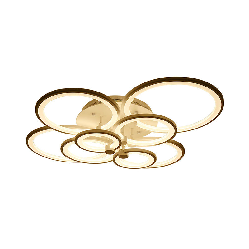 Multiple-Ring Metal Ceiling Lighting Modernist 4/6/8-Bulb Black/White LED Semi Flush Light for Living Room Clearhalo 'Ceiling Lights' 'Close To Ceiling Lights' 'Close to ceiling' 'Semi-flushmount' Lighting' 1935458