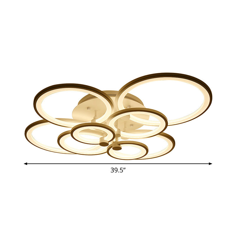 Multiple-Ring Metal Ceiling Lighting Modernist 4/6/8-Bulb Black/White LED Semi Flush Light for Living Room Clearhalo 'Ceiling Lights' 'Close To Ceiling Lights' 'Close to ceiling' 'Semi-flushmount' Lighting' 1935459