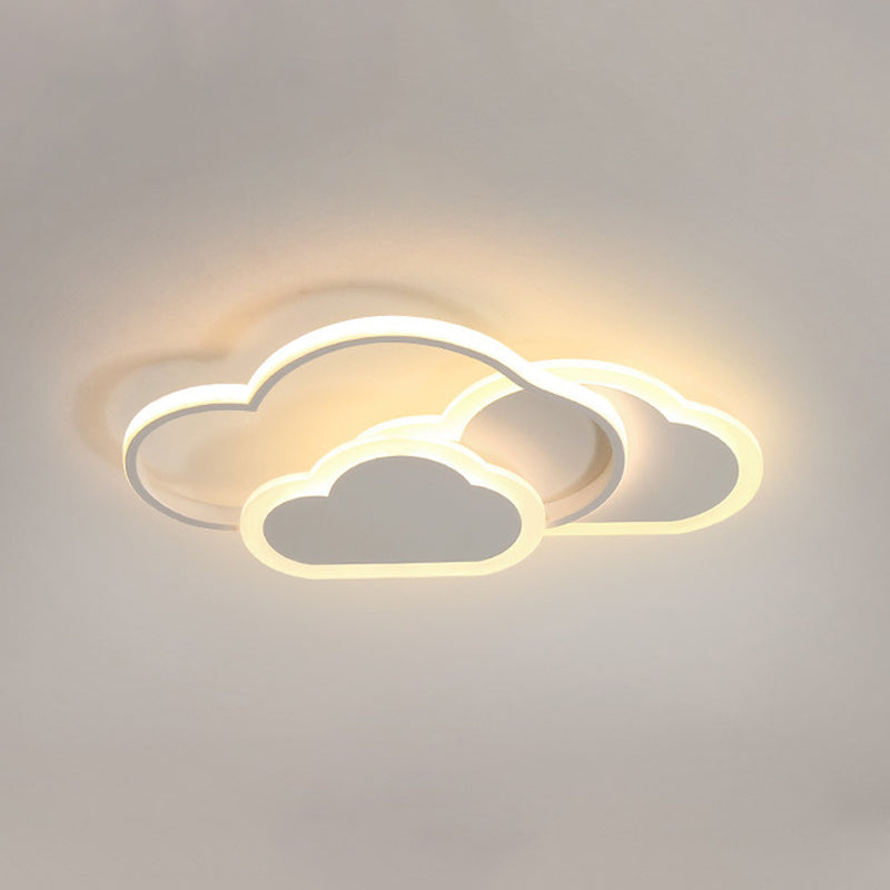 Acrylic Cloudy Flush Ceiling Light Cartoon White/Pink LED Flush Mounted Lamp in Warm/White Light for Bedroom, 16.5"/20.5" Wide White Clearhalo 'Ceiling Lights' 'Close To Ceiling Lights' 'Close to ceiling' 'Flush mount' Lighting' 1935491