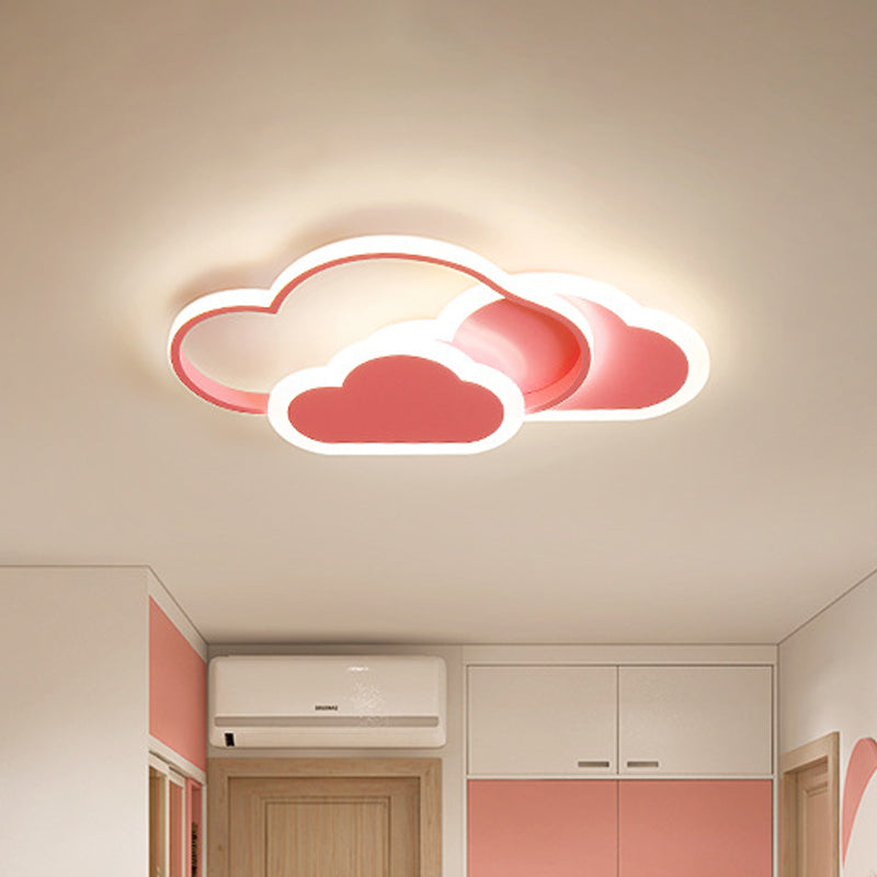 Acrylic Cloudy Flush Ceiling Light Cartoon White/Pink LED Flush Mounted Lamp in Warm/White Light for Bedroom, 16.5"/20.5" Wide Pink Clearhalo 'Ceiling Lights' 'Close To Ceiling Lights' 'Close to ceiling' 'Flush mount' Lighting' 1935498