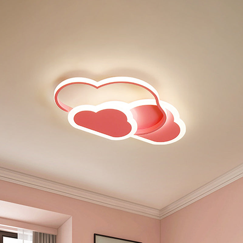 Acrylic Cloudy Flush Ceiling Light Cartoon White/Pink LED Flush Mounted Lamp in Warm/White Light for Bedroom, 16.5"/20.5" Wide Clearhalo 'Ceiling Lights' 'Close To Ceiling Lights' 'Close to ceiling' 'Flush mount' Lighting' 1935499
