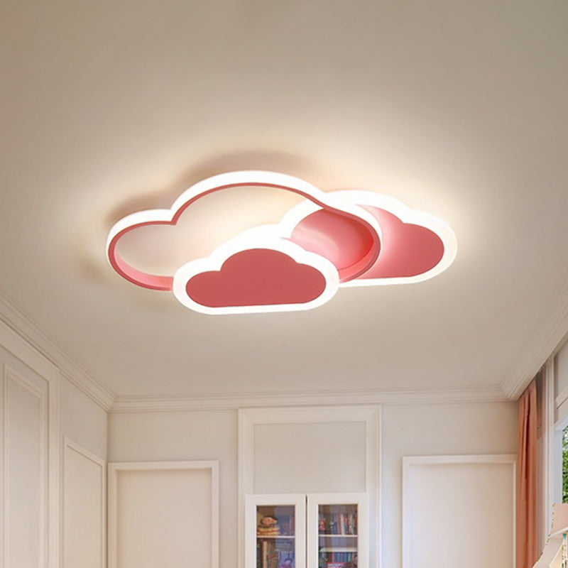 Acrylic Cloudy Flush Ceiling Light Cartoon White/Pink LED Flush Mounted Lamp in Warm/White Light for Bedroom, 16.5"/20.5" Wide Clearhalo 'Ceiling Lights' 'Close To Ceiling Lights' 'Close to ceiling' 'Flush mount' Lighting' 1935500