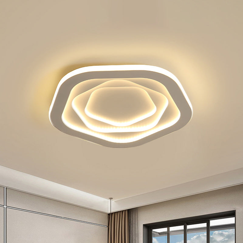 16"/19.5" W LED Bedroom Ceiling Lamp Modernist White Flush Mount Light with Flower/Pentagon/Triangle Acrylic Shade Clearhalo 'Ceiling Lights' 'Close To Ceiling Lights' 'Close to ceiling' 'Flush mount' Lighting' 1935503