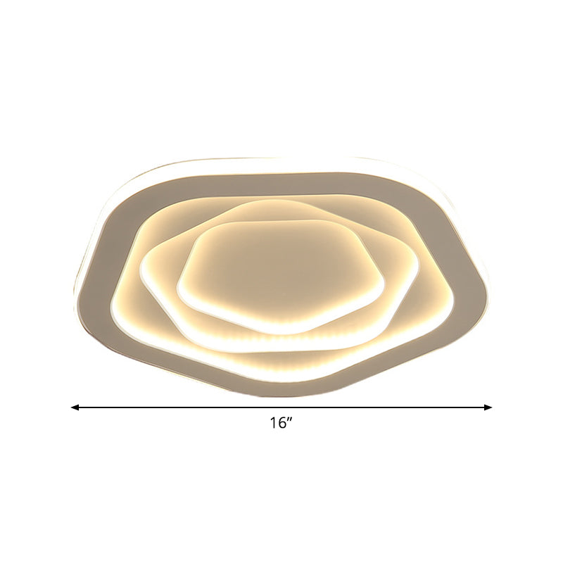 16"/19.5" W LED Bedroom Ceiling Lamp Modernist White Flush Mount Light with Flower/Pentagon/Triangle Acrylic Shade Clearhalo 'Ceiling Lights' 'Close To Ceiling Lights' 'Close to ceiling' 'Flush mount' Lighting' 1935507