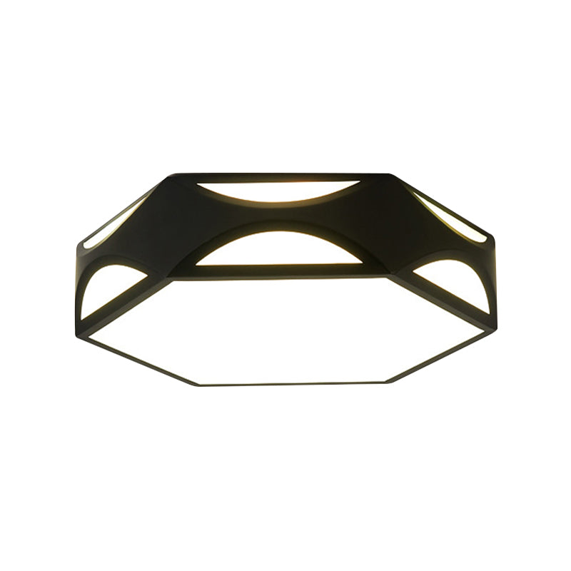 Black/White Hexagon Ceiling Flush Mount Contemporary Acrylic LED Flush Light with/without Remote Control Clearhalo 'Ceiling Lights' 'Close To Ceiling Lights' 'Close to ceiling' 'Flush mount' Lighting' 1935545