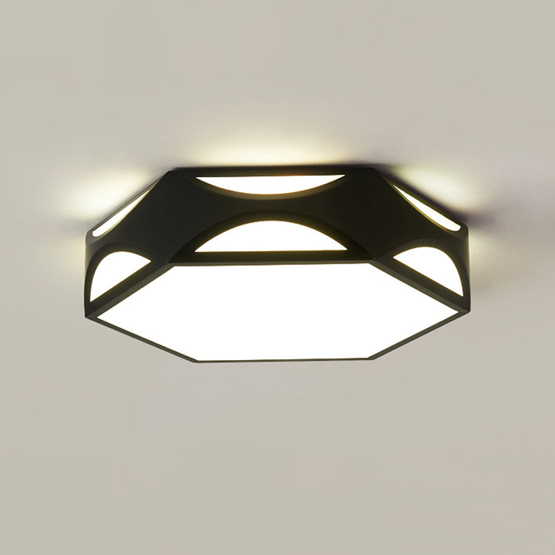 Black/White Hexagon Ceiling Flush Mount Contemporary Acrylic LED Flush Light with/without Remote Control Clearhalo 'Ceiling Lights' 'Close To Ceiling Lights' 'Close to ceiling' 'Flush mount' Lighting' 1935546