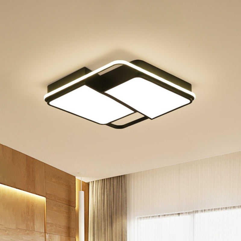Split Square/Rectangle Bedroom Flushmount Acrylic Modernist LED Ceiling Light in Black with/without Remote Clearhalo 'Ceiling Lights' 'Close To Ceiling Lights' 'Close to ceiling' 'Flush mount' Lighting' 1935548