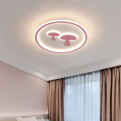 Mushroom Circular Baby Room Ceiling Lamp Acrylic 16"/19.5" Dia LED Cartoon Flush Mounted Light in White/Pink/Gold Pink Clearhalo 'Ceiling Lights' 'Close To Ceiling Lights' 'Close to ceiling' 'Flush mount' Lighting' 1935739