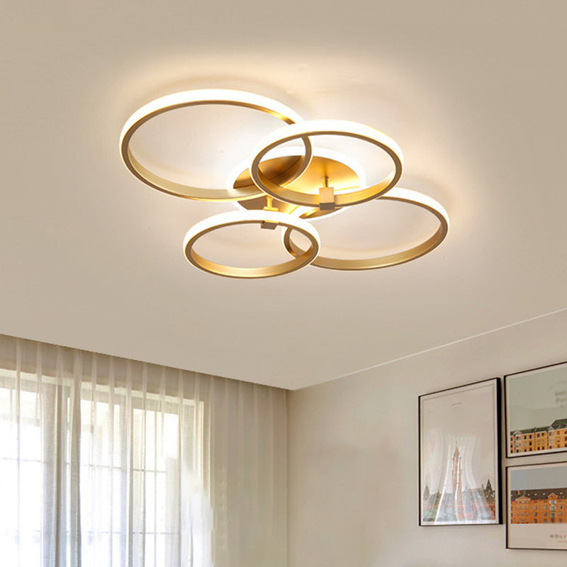 Metal Multi-Round/Square LED Ceiling Light Minimalism 2/4 Lights Gold Finish Semi Flush Mount Light Fixture Clearhalo 'Ceiling Lights' 'Close To Ceiling Lights' 'Close to ceiling' 'Semi-flushmount' Lighting' 1935945