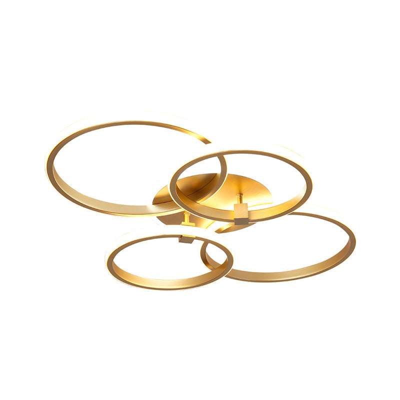 Metal Multi-Round/Square LED Ceiling Light Minimalism 2/4 Lights Gold Finish Semi Flush Mount Light Fixture Clearhalo 'Ceiling Lights' 'Close To Ceiling Lights' 'Close to ceiling' 'Semi-flushmount' Lighting' 1935946